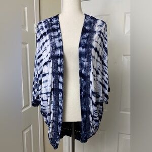 One World Womens Cardigan Size Medium Blue Tie Dye Sweater Top